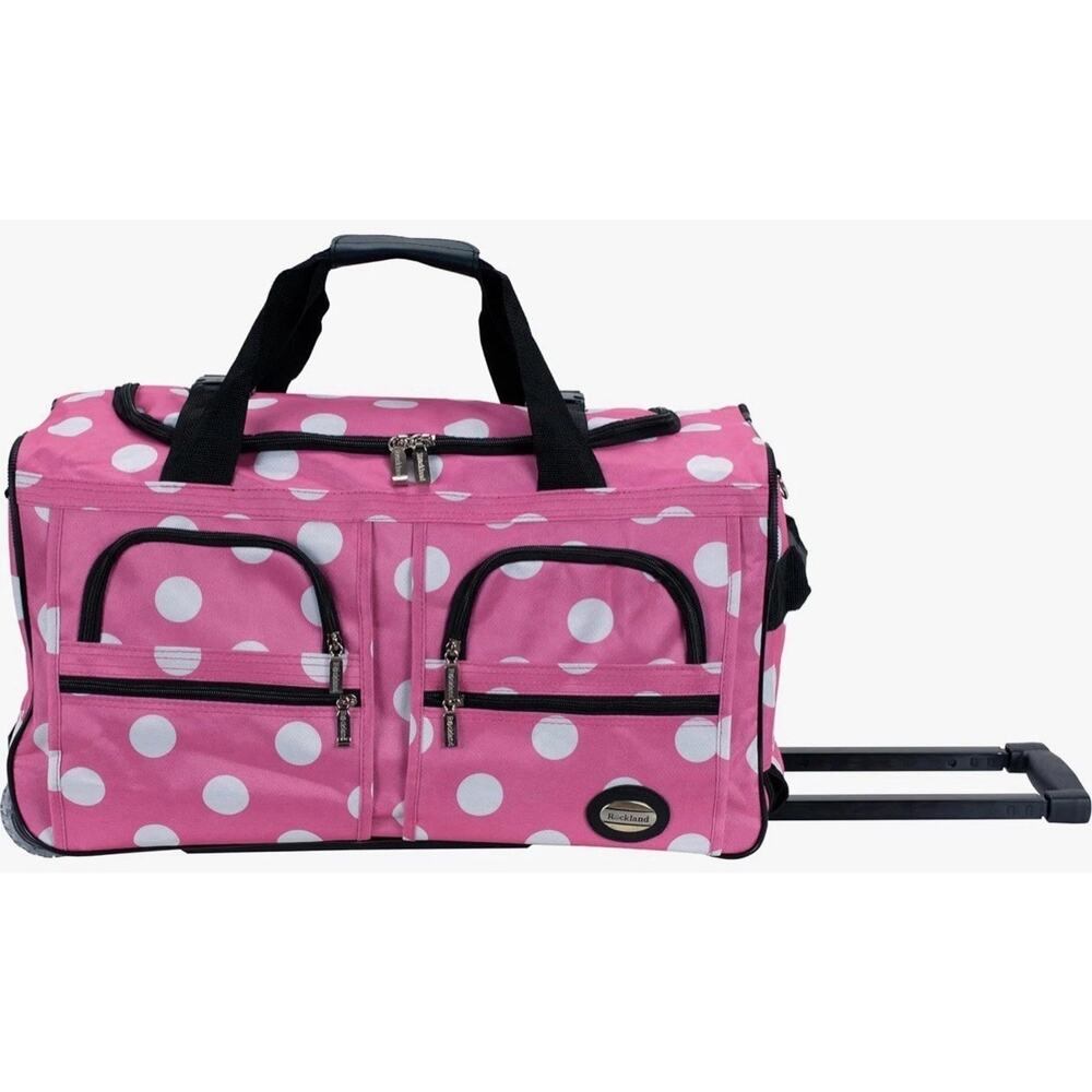 Rockland 22” Rolling Duffel Bag Pink White Polka Dot Carry-On Travel Luggage NWT